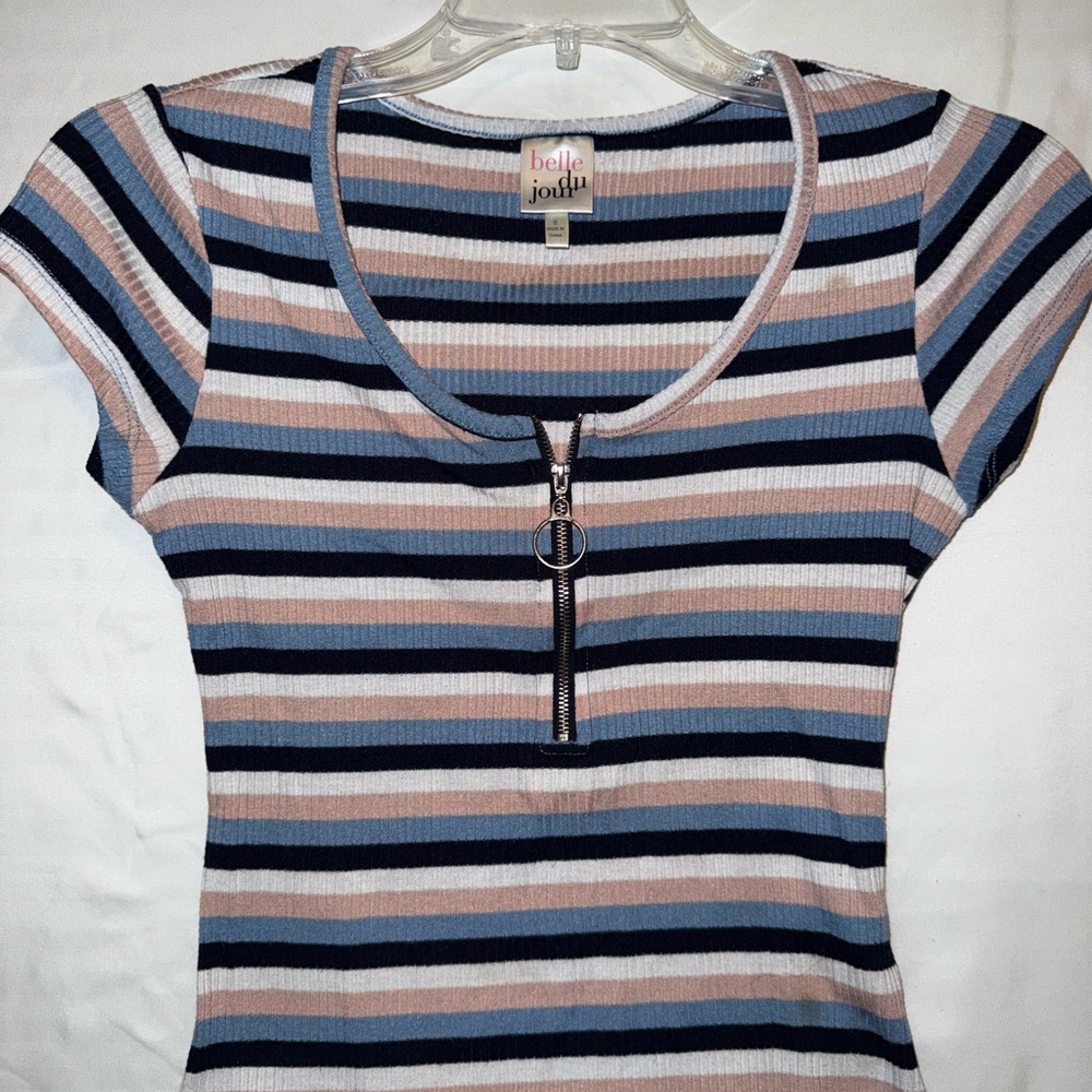 Women's Striped Top - Black, White, Pink